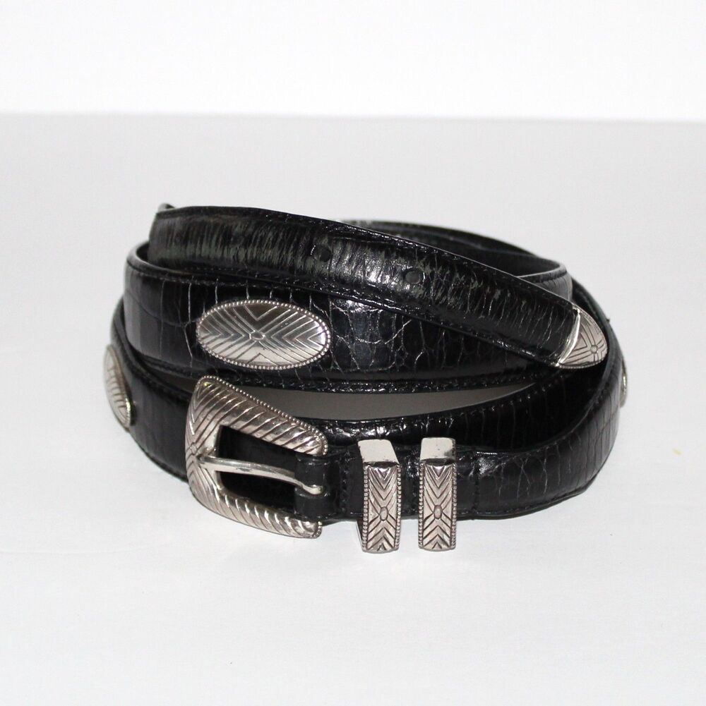 Roundtree & Yorke Leather Belt Men 50 black western southwest rodeo cowboy